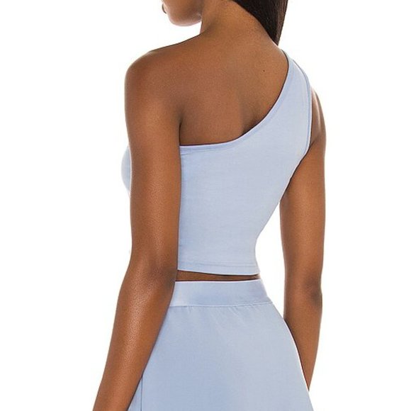 NWT PUMA WOMEN Classics Asymmetric Bandeau Crop Top in forever Blue Athleisure - Picture 3 of 14